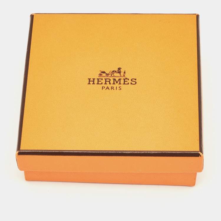 Pre Owned Hermès Orange Enamel Printed Caleche Gold Tone Wide Bracelet