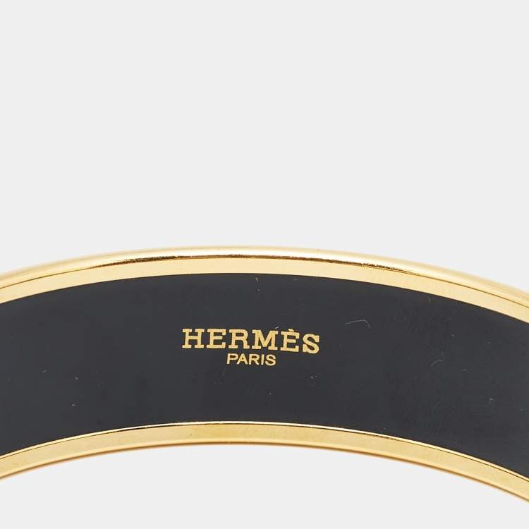 Pre Owned Hermès Orange Enamel Printed Caleche Gold Tone Wide Bracelet