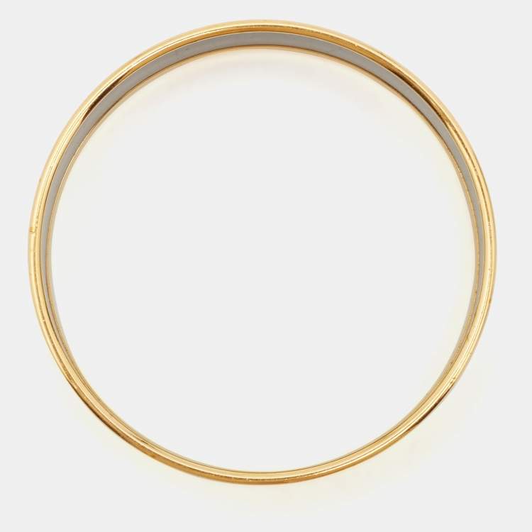 Pre Owned Hermès Orange Enamel Printed Caleche Gold Tone Wide Bracelet