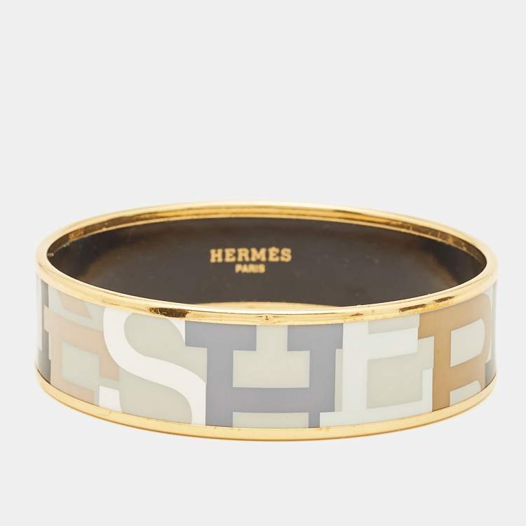 Pre Owned Hermès Multicolor Enamel Gold Plated Wide Bracelet