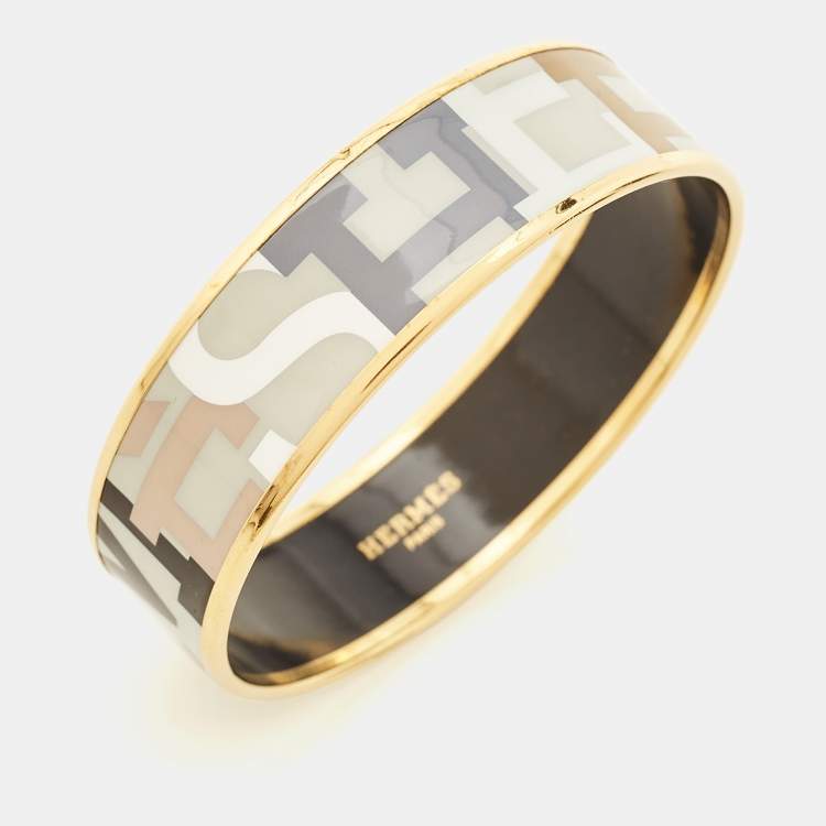 Pre Owned Hermès Multicolor Enamel Gold Plated Wide Bracelet