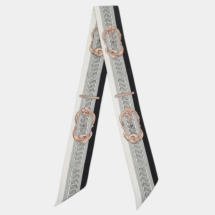 Pre Owned Hermès White/Grey Bride de Cour Silk Twilly Scarf