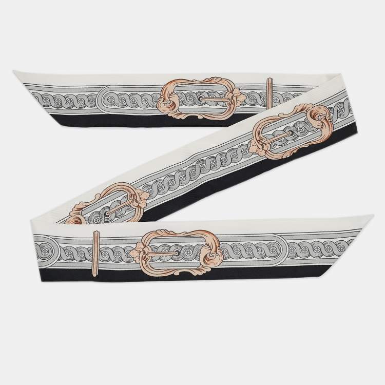 Pre Owned Hermès White/Grey Bride de Cour Silk Twilly Scarf