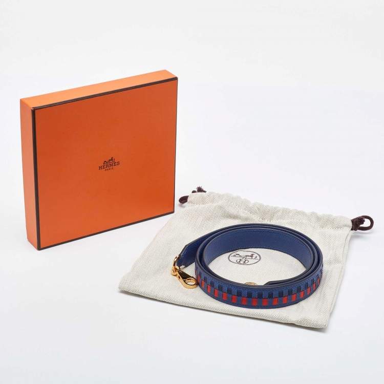 Pre Owned Hermès Blue Brighton/Bleu Encre/Brique Epsom Leather Tressage De Cuir Bag Strap