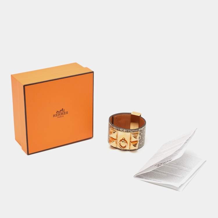 Pre Owned Hermès Collier de Chien Lizardskin Leather Rose Gold Plated Bracelet