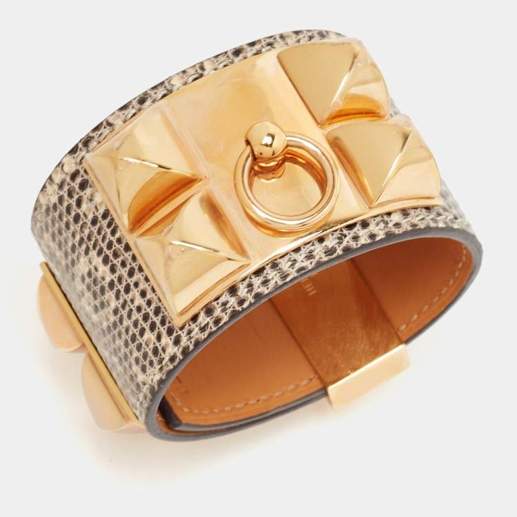 Pre Owned Hermès Collier de Chien Lizardskin Leather Rose Gold Plated Bracelet