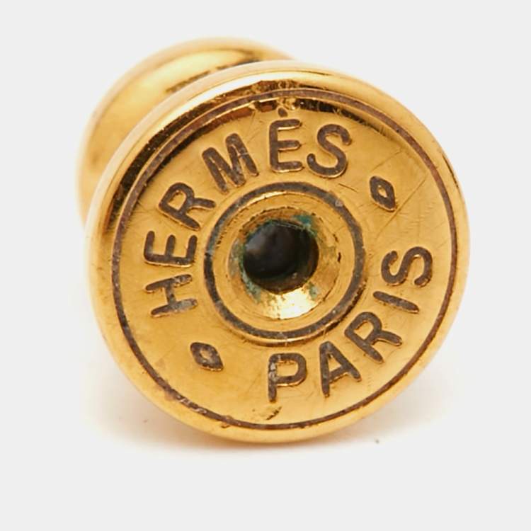 Pre Owned Hermes Pop H White Enamel Gold Plated Earrings