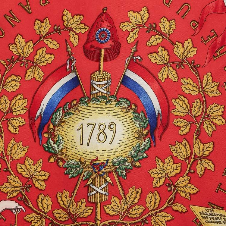 Pre Owned Hermès Blue/Red Silk Liberte Egalite Fraternite Republique Francaise Scarf 