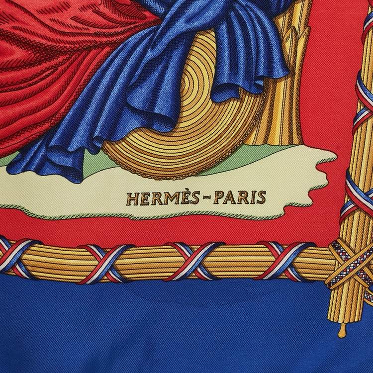Pre Owned Hermès Blue/Red Silk Liberte Egalite Fraternite Republique Francaise Scarf 