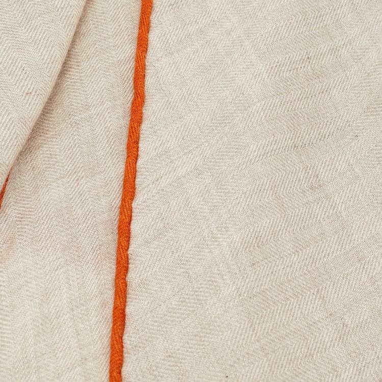 Pre Owned Hermès Beige Silk Contrast Edged Logo Print Mini Losange Scarf