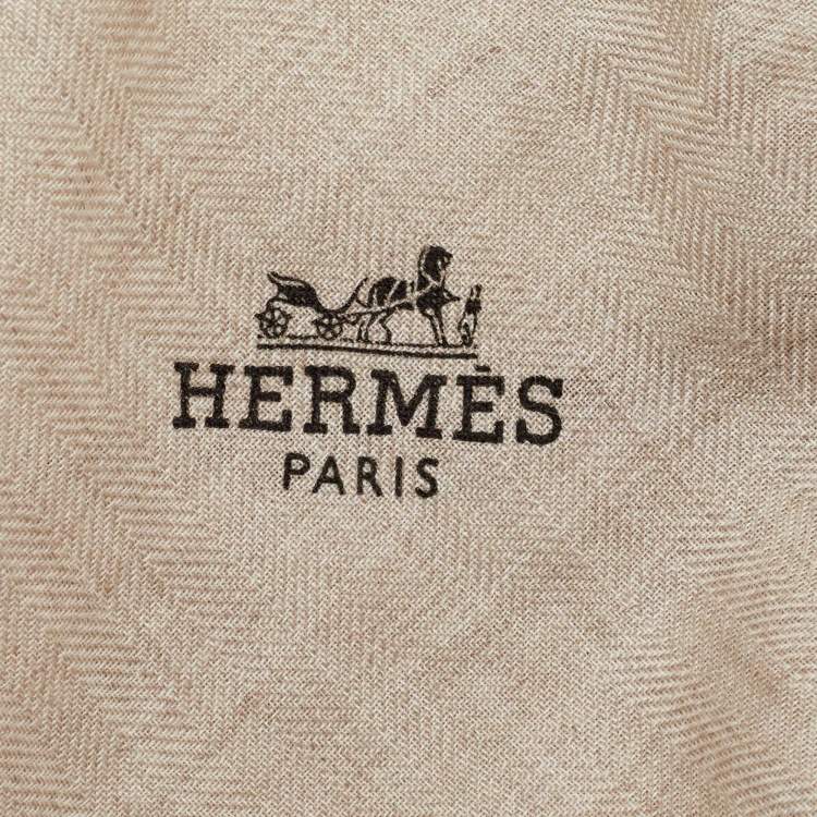 Pre Owned Hermès Beige Silk Contrast Edged Logo Print Mini Losange Scarf