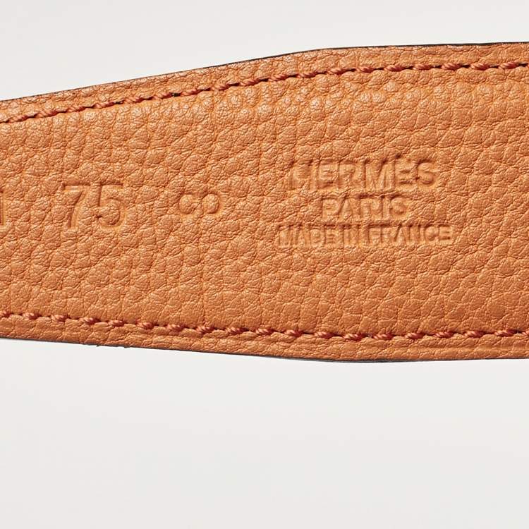 Pre Owned Hermes Orange/Black Togo and Box Leather H Buckle Reversible Buckle Belt 75CM