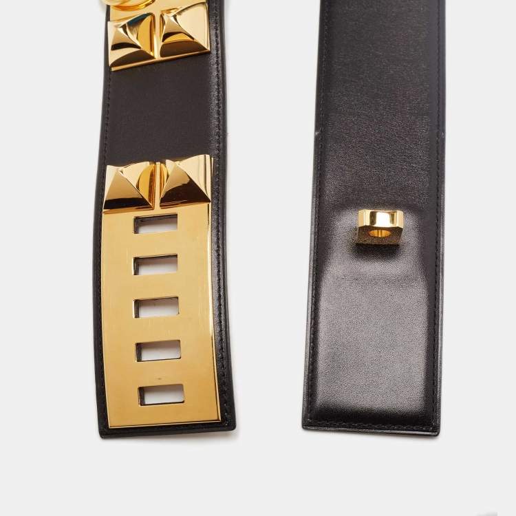 Pre Owned Hermes Noir Box Leather Collier de Chien Belt 85 CM