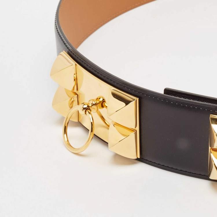 Pre Owned Hermes Noir Box Leather Collier de Chien Belt 85 CM