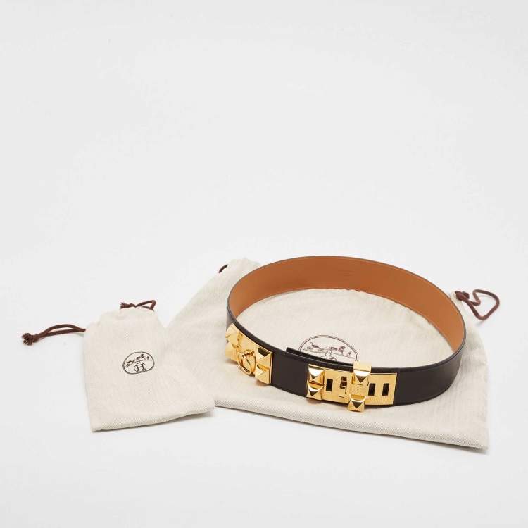 Pre Owned Hermes Noir Box Leather Collier de Chien Belt 85 CM