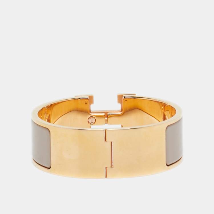 مملوكة مسبقًا Hermès Clic Clac H Enamel Rose Gold Plated Wide Bracelet