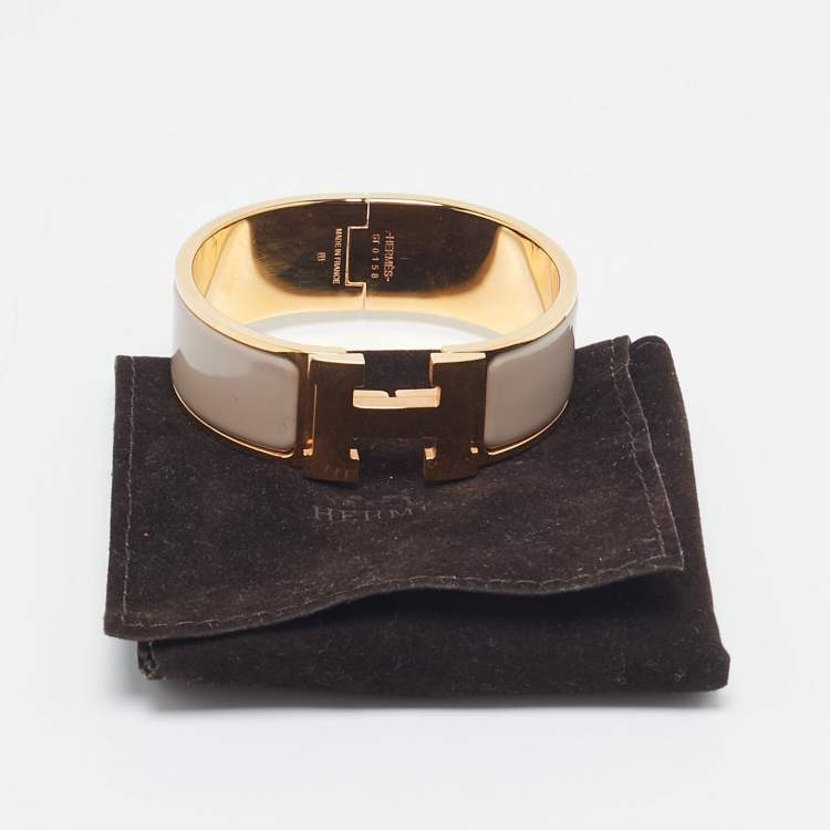مملوكة مسبقًا Hermès Clic Clac H Enamel Rose Gold Plated Wide Bracelet