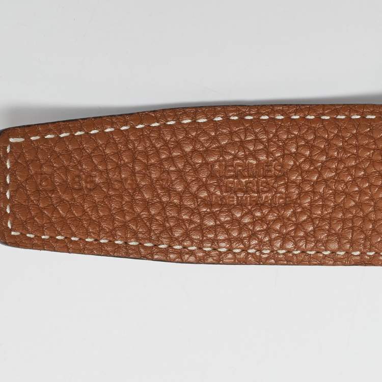 Pre Owned Hermès Noir/Gold Box and Togo Leather Reversible Belt Strap 85 CM