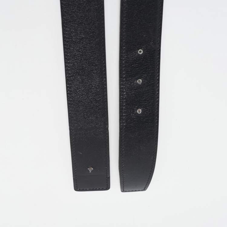 Pre Owned Hermès Noir/Gold Box and Togo Leather Reversible Belt Strap 85 CM