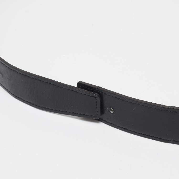 Pre Owned Hermès Noir/Gold Box and Togo Leather Reversible Belt Strap 85 CM