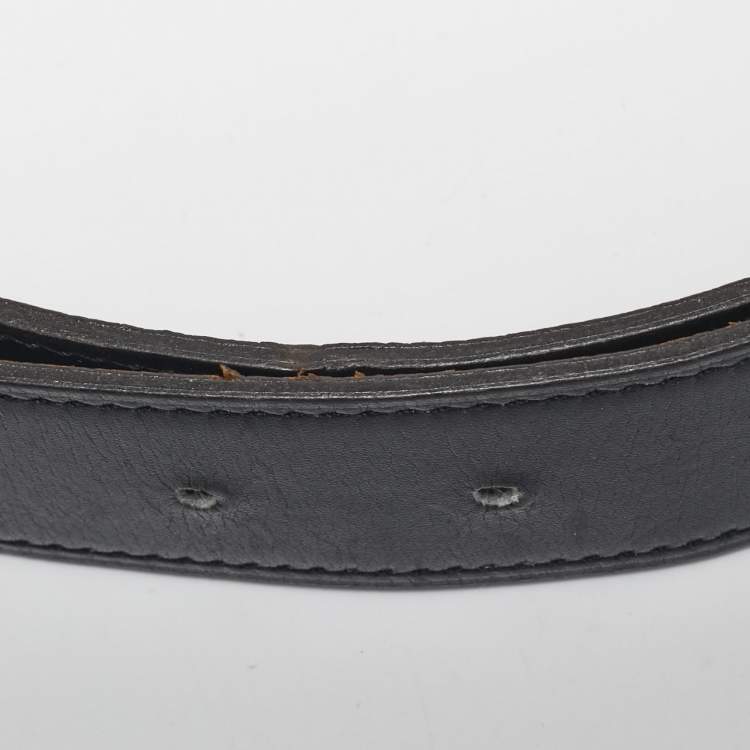 Pre Owned Hermès Noir/Gold Box and Togo Leather Reversible Belt Strap 85 CM