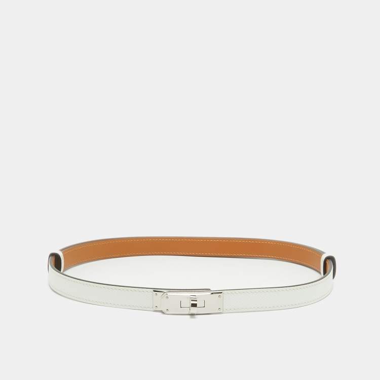 مملوكة مسبقًا Hermes Blanc Epsom Leather Palladium Finish Kelly 18 Belt Adjustable
