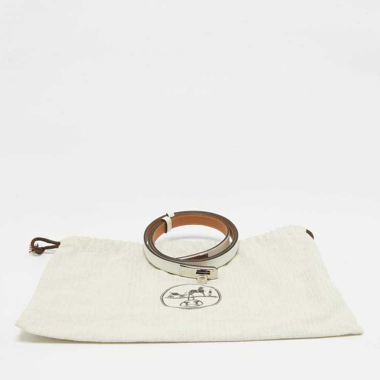 مملوكة مسبقًا Hermes Blanc Epsom Leather Palladium Finish Kelly 18 Belt Adjustable