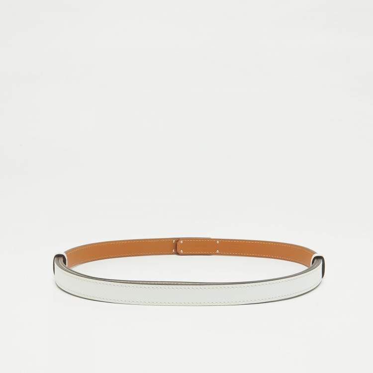 مملوكة مسبقًا Hermes Blanc Epsom Leather Palladium Finish Kelly 18 Belt Adjustable