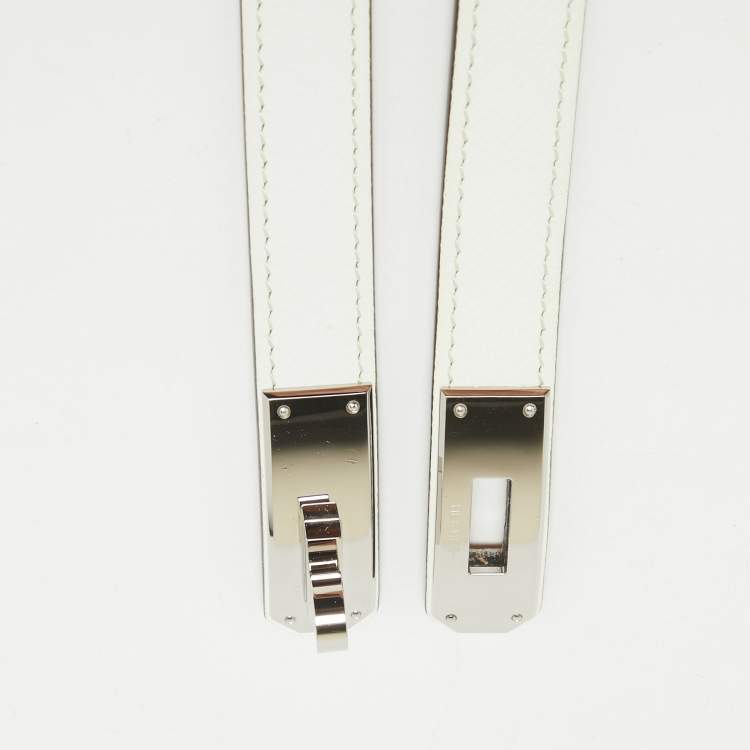 مملوكة مسبقًا Hermes Blanc Epsom Leather Palladium Finish Kelly 18 Belt Adjustable