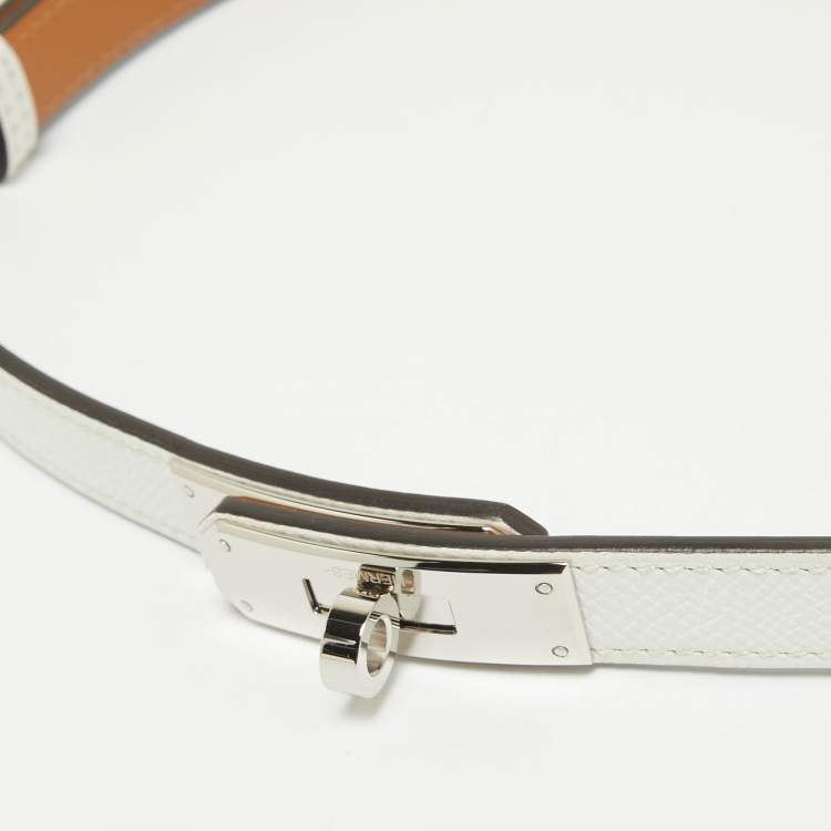 مملوكة مسبقًا Hermes Blanc Epsom Leather Palladium Finish Kelly 18 Belt Adjustable