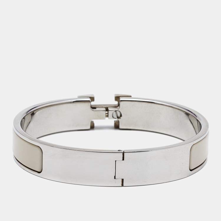 مملوكة مسبقًا Hermes Clic H White Enamel Palladium Plated Bracelet