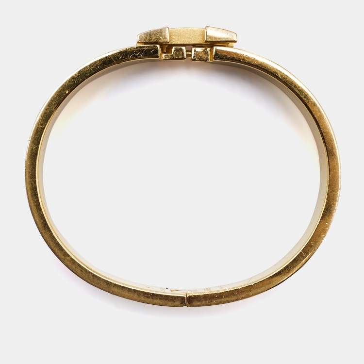 Pre Owned Hermès Clic H Orange Enamel Gold Plated Bracelet