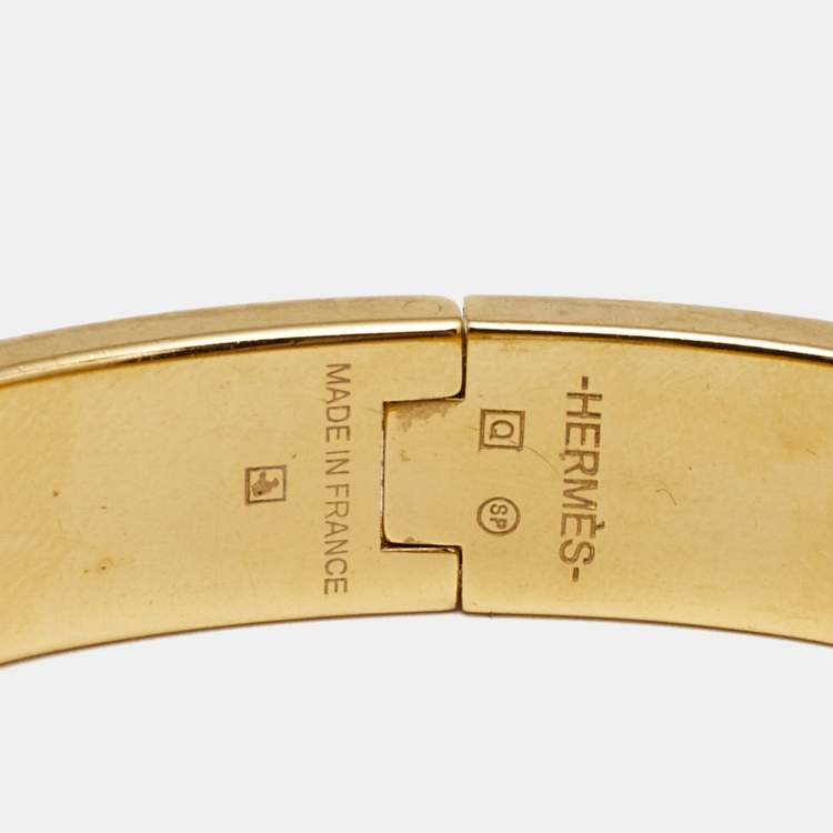 Pre Owned Hermès Clic H Orange Enamel Gold Plated Bracelet