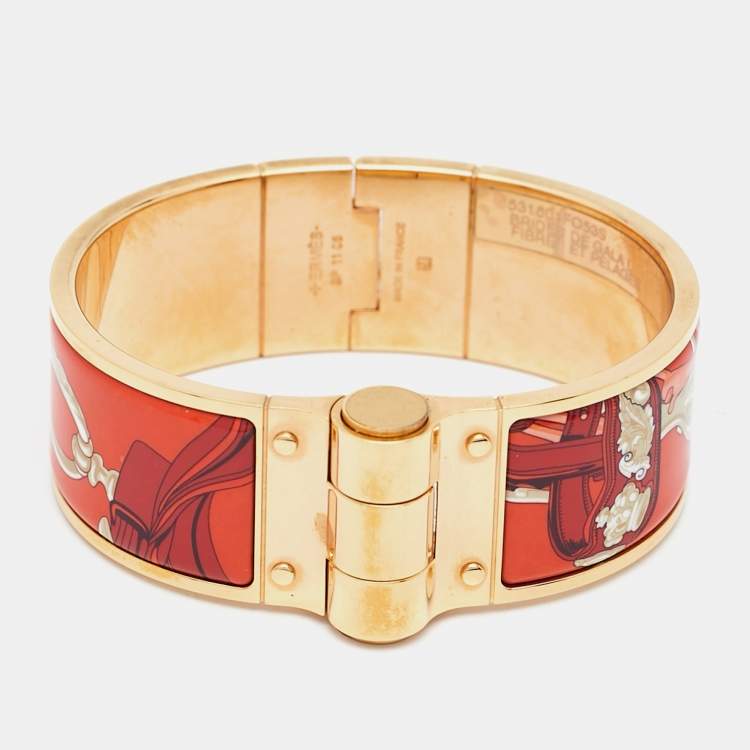 مملوكة مسبقًا Hermes Hinged Orange Enamel Rose Gold Plated Bracelet