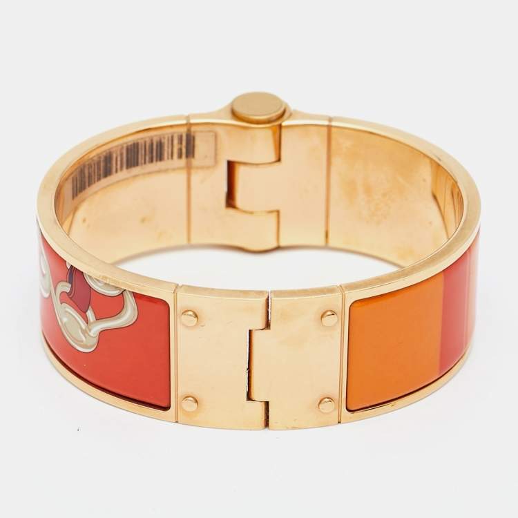 مملوكة مسبقًا Hermes Hinged Orange Enamel Rose Gold Plated Bracelet