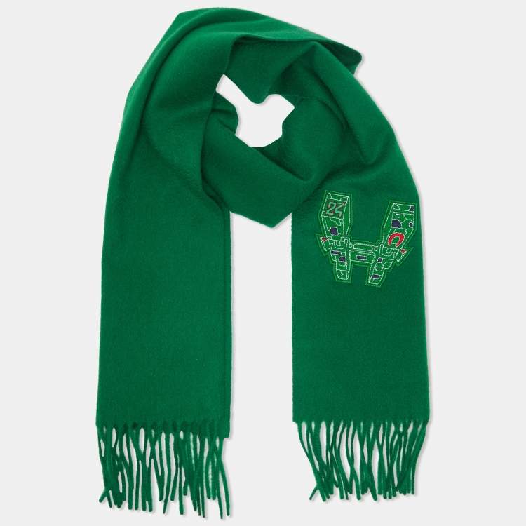 Pre Owned Hermès Green H Embroidered Cashmere Shawl 