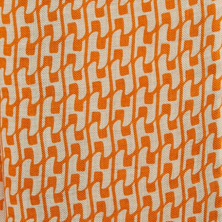 Pre Owned Hermès Multicolor/Orange Printed Cashmere Blend Rectangular Scarf 