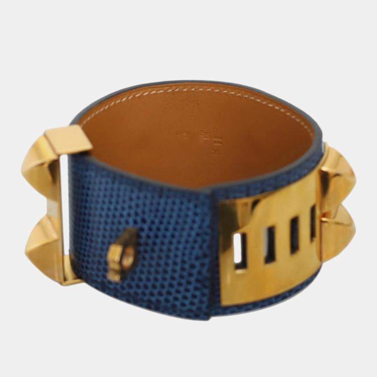 Pre Owned Hermes Blue Lizard Leather Collier De Chien Bracelet