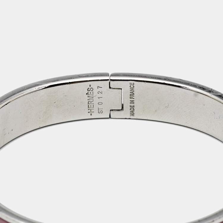 Pre Owned Hermès Clic H Pink Enamel Palladium Plated Bracelet