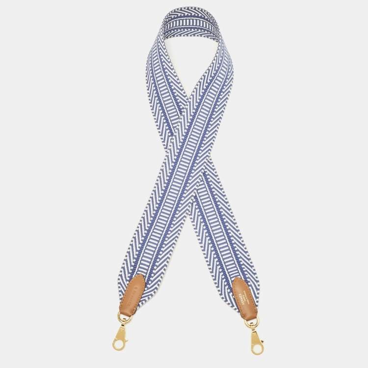 Pre Owned Hermès Bleu Brighton/Ecru/Gold Canvas and Swift Leather Sangle Cavale Shoulder Bag Strap