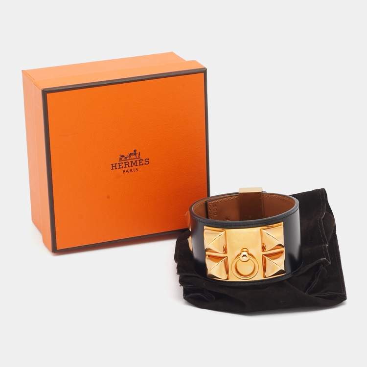 مملوكة مسبقًا Hermes Collier De Chien Black Leather Rose Gold Plated Bracelet