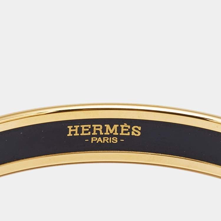 Pre Owned Hermes Caleche Red Enamel Gold Plated Narrow Bangle Bracelet