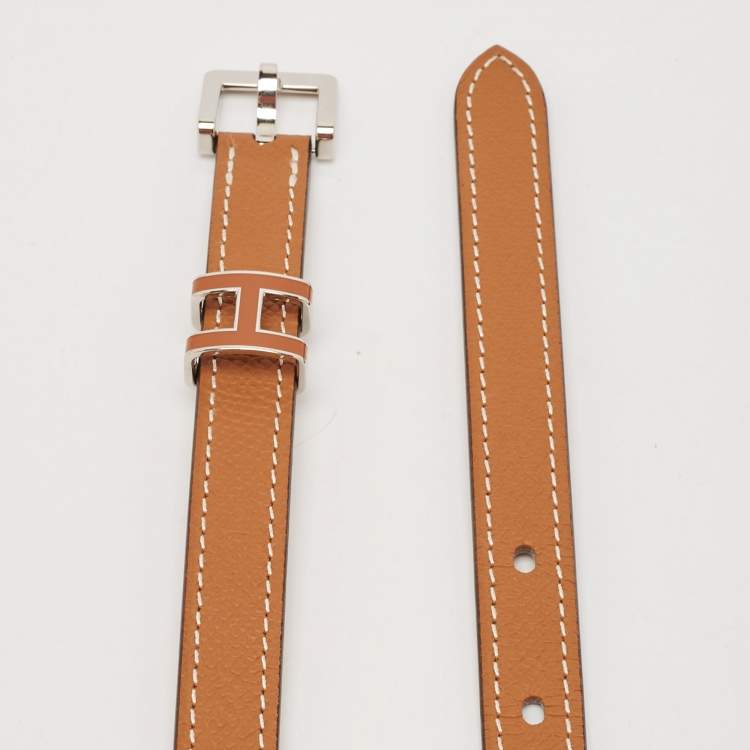 Pre Owned Hermes Gold Epsom Leather Pop H Buckle Belt 85 CM