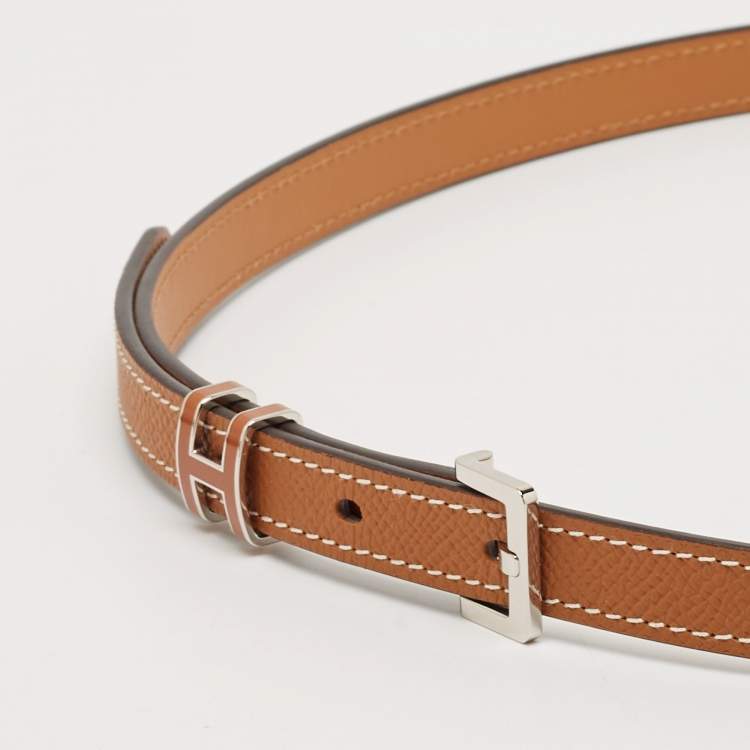 Pre Owned Hermes Gold Epsom Leather Pop H Buckle Belt 85 CM