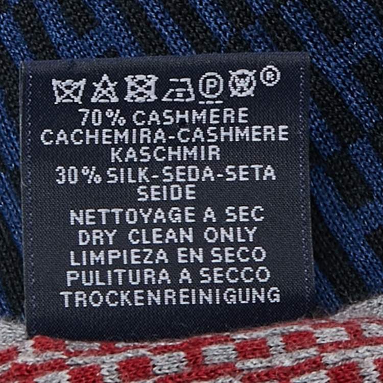 Pre Owned Hermes Black/Blue Logo Patterned Knit Cashmere Blend Muffler
