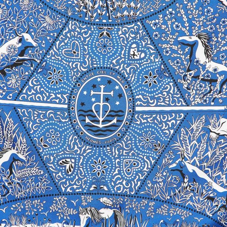 Pre Owned Hermes Marine Blue Entre Ciel et Mer Silk Square Scarf