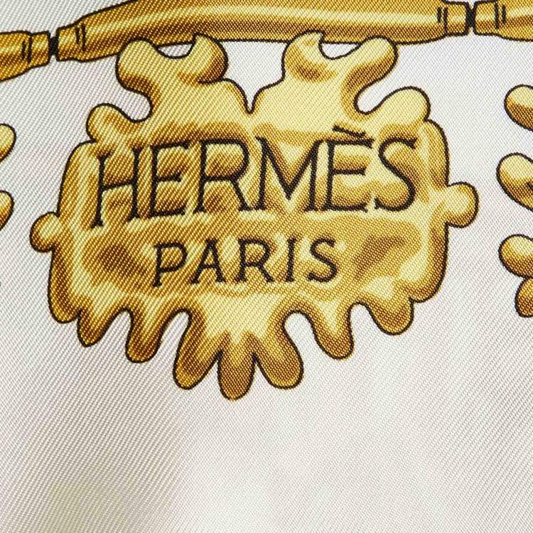 Pre Owned Hermes Ivory Les Cavaliers d'Or Silk Scarf