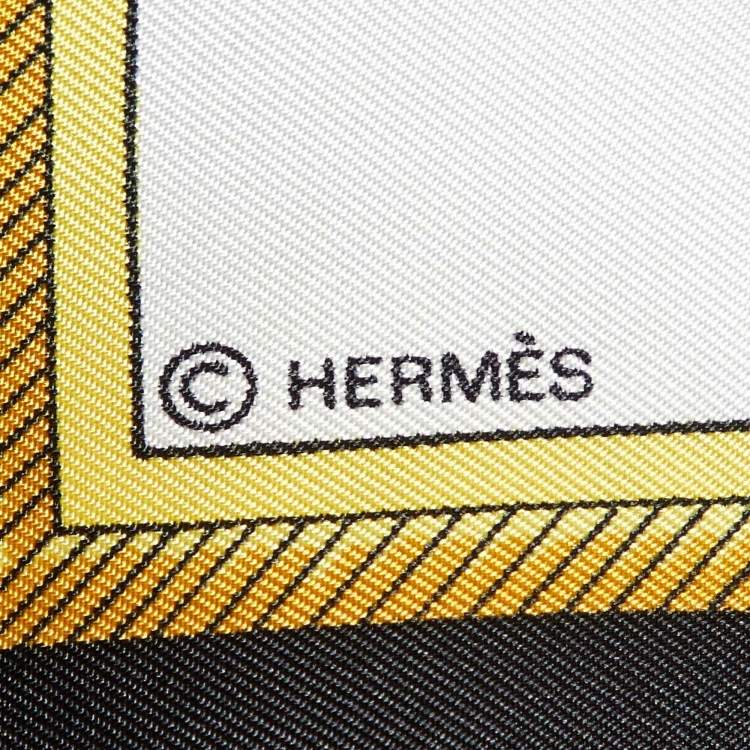 Pre Owned Hermes Ivory/Black Les Voitures a Transformation Silk Scarf