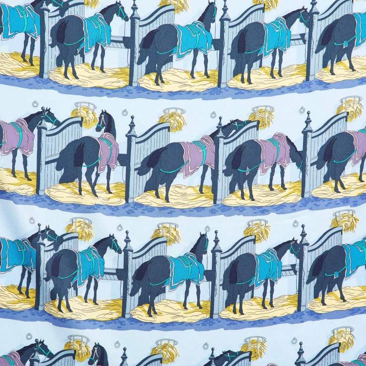 Pre Owned Hermes Blue Ecuries Silk Scarf