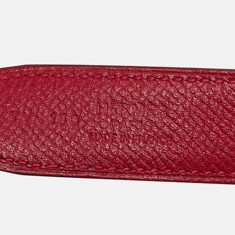 Pre Owned Hermes Rouge Casaque/Magnolia Epsom and Swift Leather H Buckle Reversible Belt 75 CM